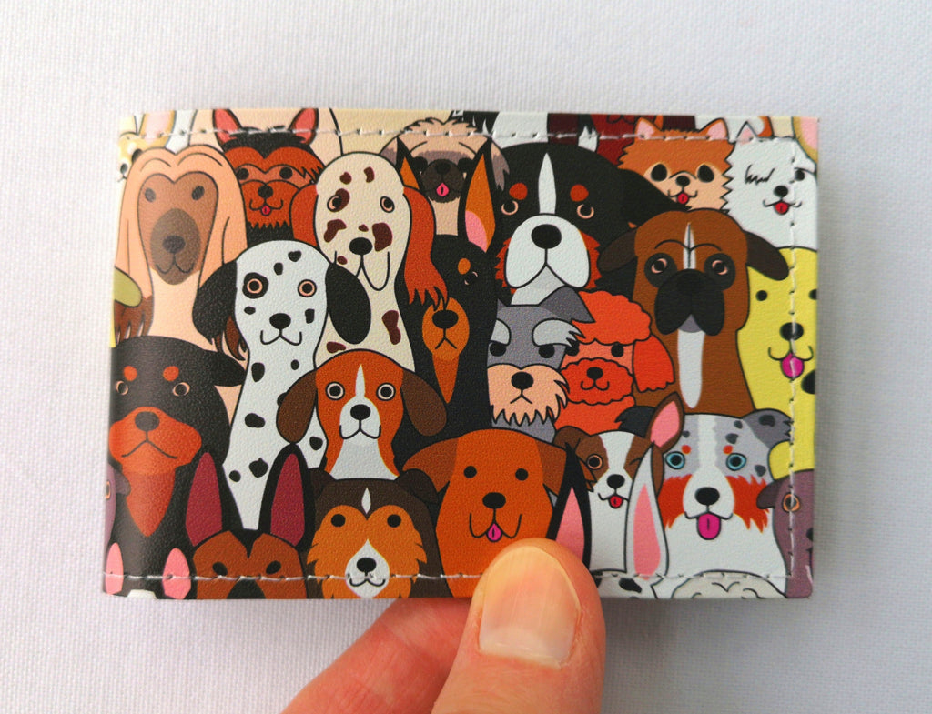 Recycled Leather Travel Card Holder featuring cute dog print to hold Oyster Cards, Bus Passes, Travel Passes or other Travelcards.